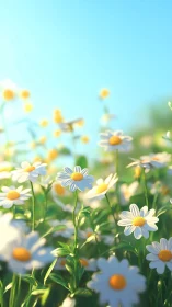 White Daisies Dancing Beneath Clear Sky.