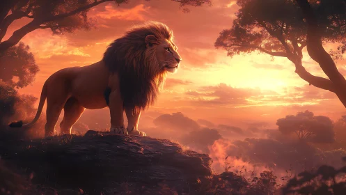 Backlit savannah lion rendered in high dynamic range sunset light