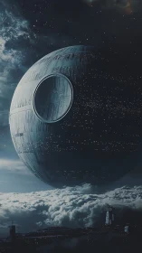 Massive spherical space station above dense cloud layer.