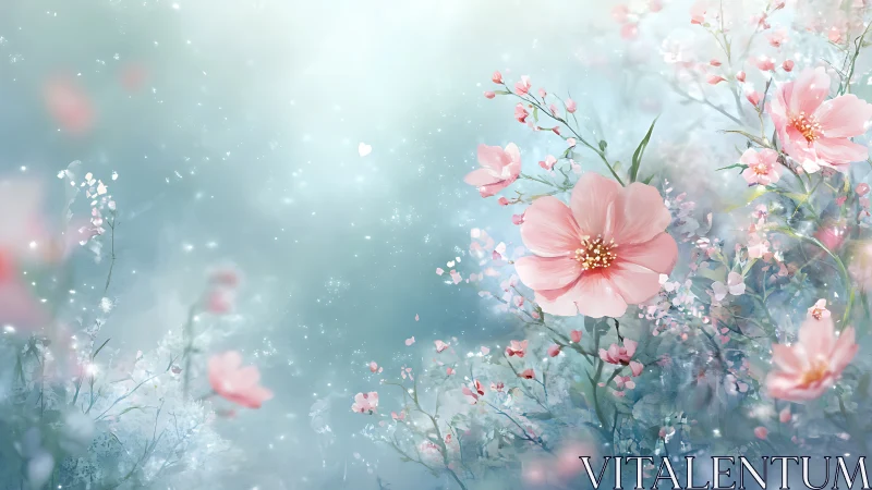 Ethereal Pink Florals in Luminous Bokeh and Particle Haze