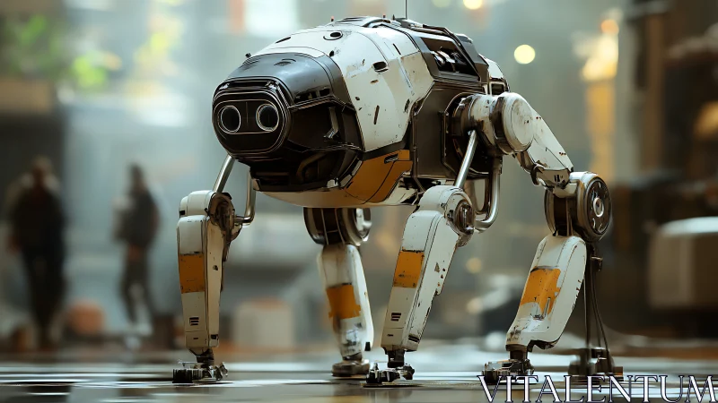 Quadruped reconnaissance droid with worn white chassis