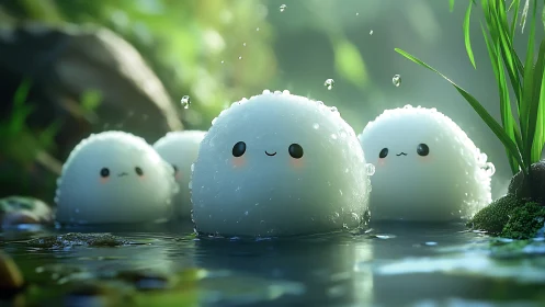 Hydrophilic mochi-creature cluster in refractive streamlight.