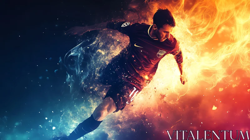 Soccer forward sprints through blazing fire and ice energy