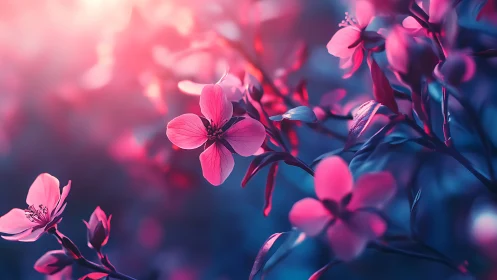 Glowing Pink Blossoms Dance in Twilight Magic.