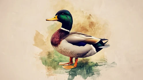 Mallard Drake in Watercolor Illustration