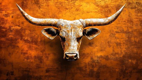 Bronze longhorn spirit holds steady in molten sunset glare