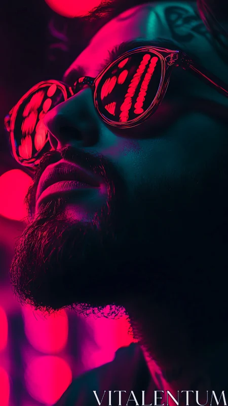 Neon magenta cyberpunk portrait with reflective code visor
