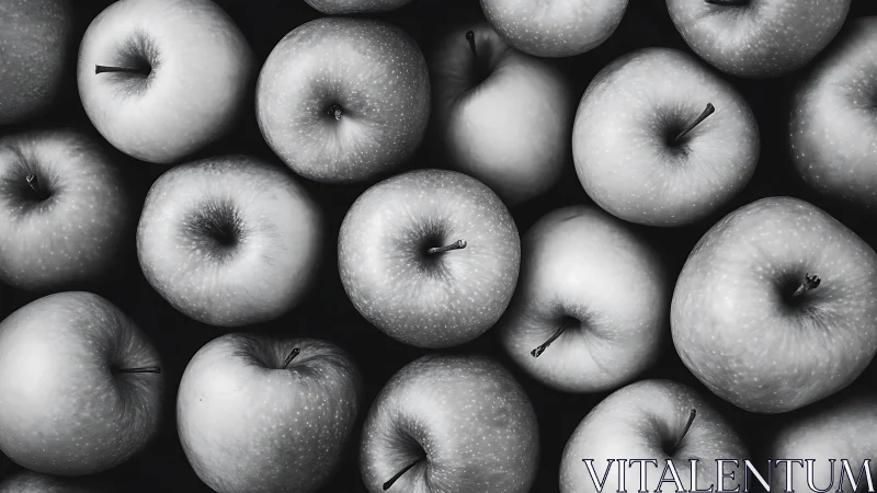 Monochrome overhead still life of tightly packed apples.