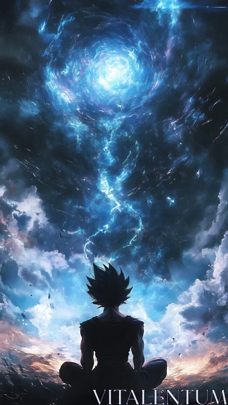 Cosmic storm listens as the lone warrior meditates below