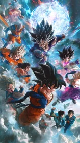 Epic anime warriors surge through stormy sky toward destiny