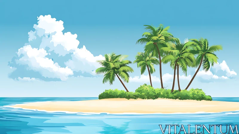 Tropical Island Atoll with Coconut Palms: Isolated Landmass.
