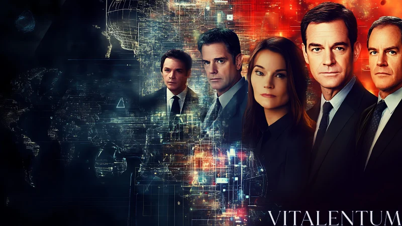 Corporate strategists surface from a glowing data storm