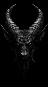 Midnight horned demon emerges from the void in glinting shadow.