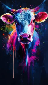 Neon drip cow stares down the night in electric calm.