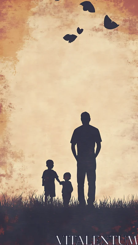 Father and Two Children Share a Moment Under Floating Wings