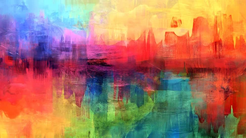 Vibrant Abstract Cityscape Painting with Bold Brushstrokes.
