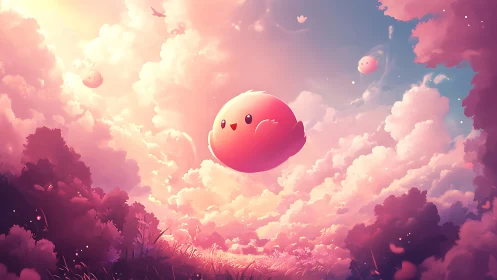 Pastel sky puffball drifts through dreamy cotton clouds.