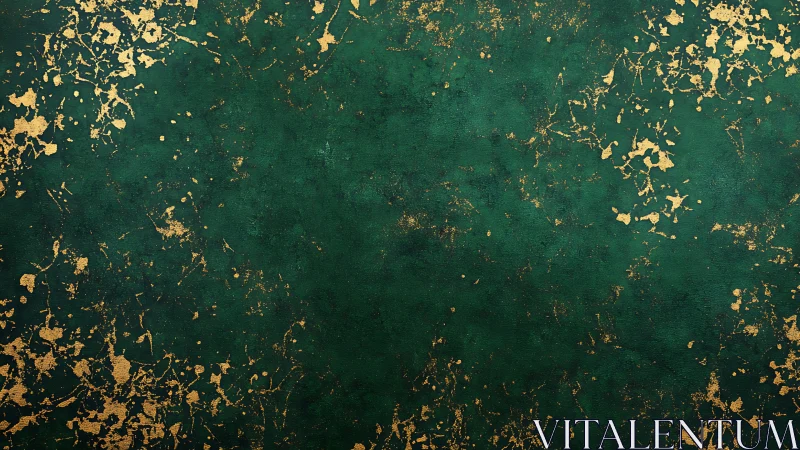 Textured emerald surface with irregular gold splatter pattern.