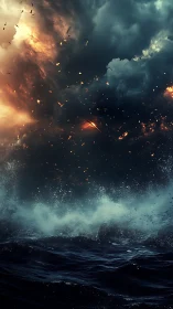 Cataclysmic Collision: Fire Meets Ocean in Explosive Chaos.