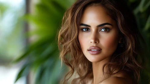 Soft sunlight embraces a serene portrait with lush greenery