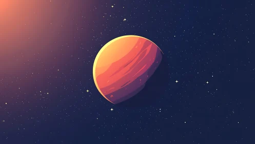 Golden alien planet glows softly in a tranquil starfield.