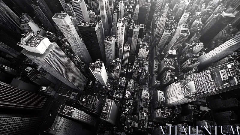 Monochrome high-rise megacity from extreme aerial perspective