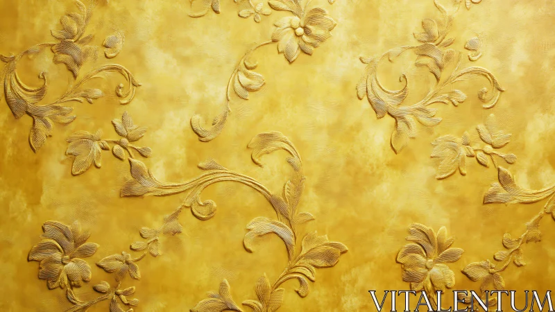 Embossed golden floral wall relief with baroque surface painting.