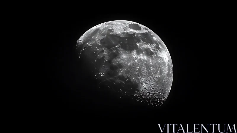 Lunar surface captured in detailed telescopic half-phase view