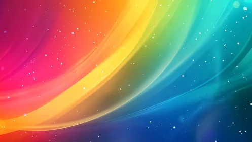 Vibrant curved rainbow gradients with glowing particles.
