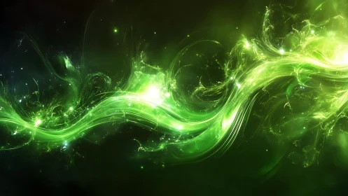 Green luminous wave structure extends across dark background