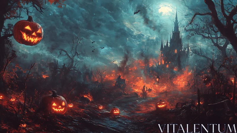 Jack o lantern legions blaze a haunted road to midnight castle