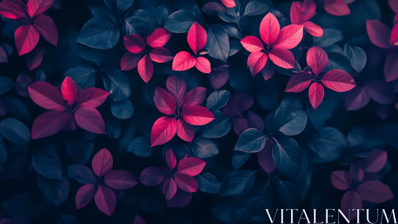 Digital botanical pattern with neon magenta foliage contrast.