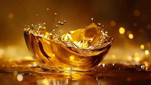 Liquid splash forms golden translucent crown structure