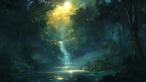 Hidden Waterfalls in the Misty Forest.