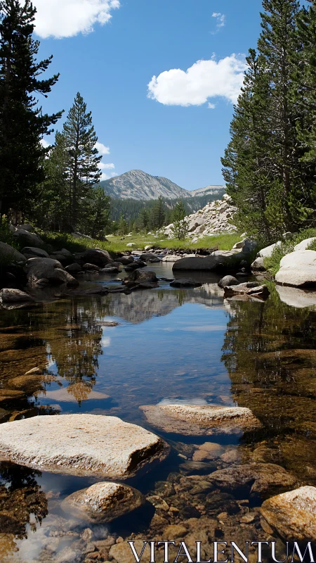 River stones quietly sketch a mirror of distant mountain