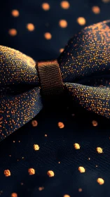 Navy bow tie with golden polka dots under soft dramatic light
