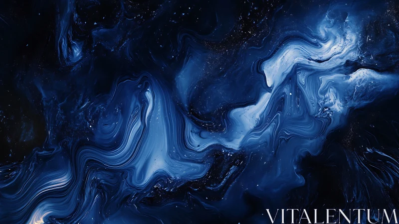 Midnight indigo fluid nebula with swirling luminous flows.