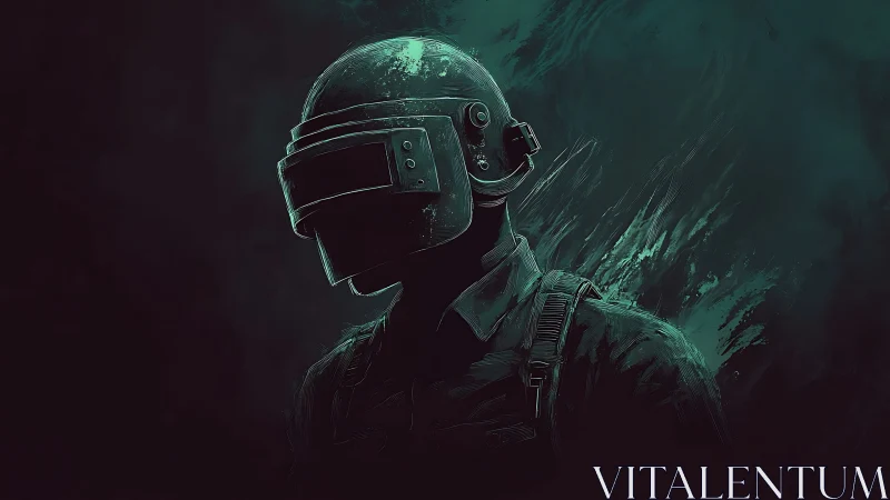 Tactical helmeted soldier portrait in teal digital painting profile