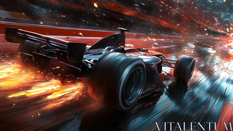 Dynamic cyberpunk race car rendered with kinetic motion blur.