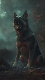 Low-key lit snarling dog rendered with cinematic depth of field