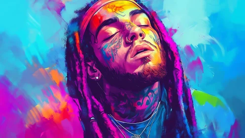 Vibrant portrait celebrates peaceful expression in neon color