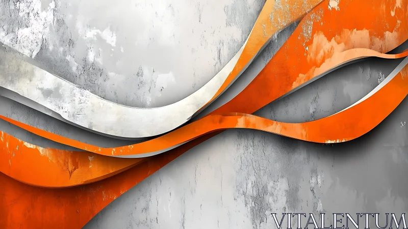 Abstract orange and gray waves on textured background, modern art.