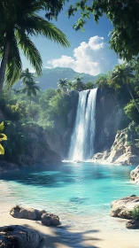 Emerald cove waterfall dream under lush tropical canopies.