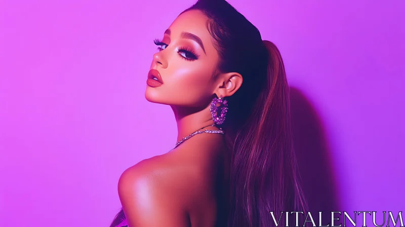 Portrait of glamorous woman in vivid magenta lighting.