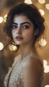 Portrait depicts young woman in shallow depth-of-field lighting