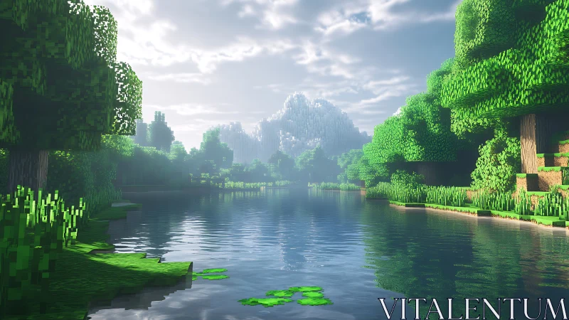 Peaceful Minecraft Paradise: Lush Forest Meets Tranquil Waters.