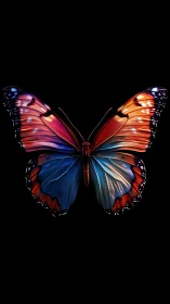 Luminous twilight butterfly with electric sunset wings.