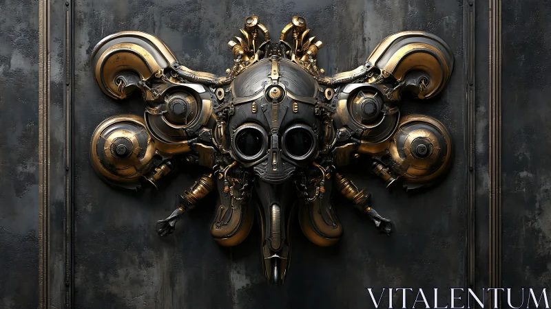 Baroque brass biomechanical mask with symmetrical turbine wings