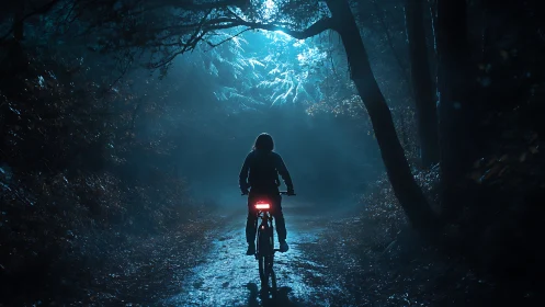 A Cyclist's Journey Through a Luminous Forest Tunnel
