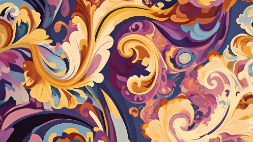 Baroque floral swirls in layered digital painting composition.